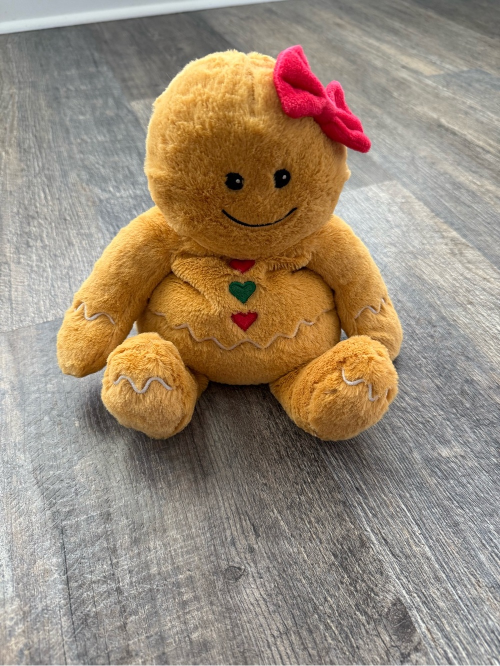 Warmies Gingerbread Girl Plush Gingerbread with Red Bow Soft Brown